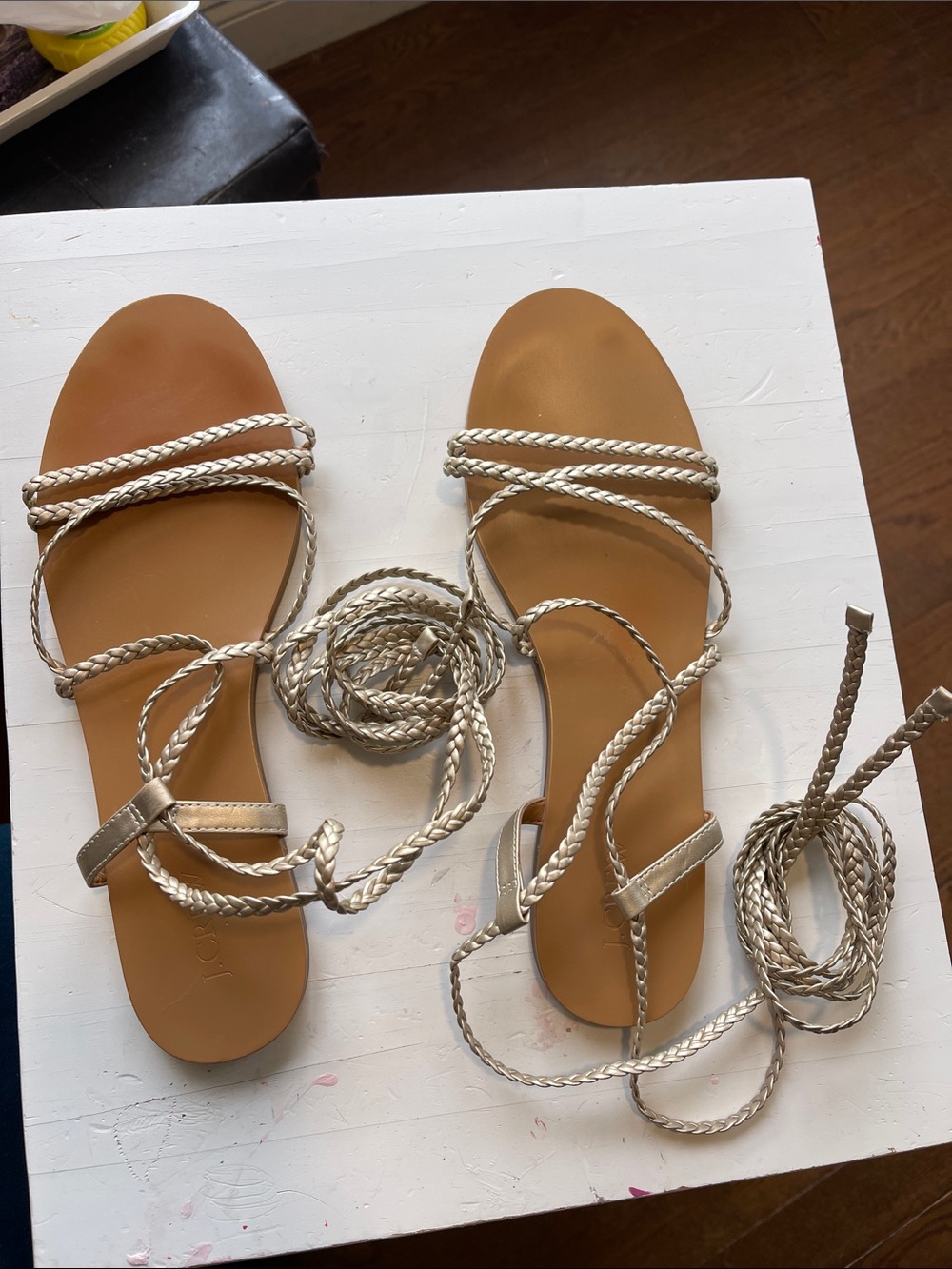 J. Crew Metallic Gold Braided Wrap Sandals